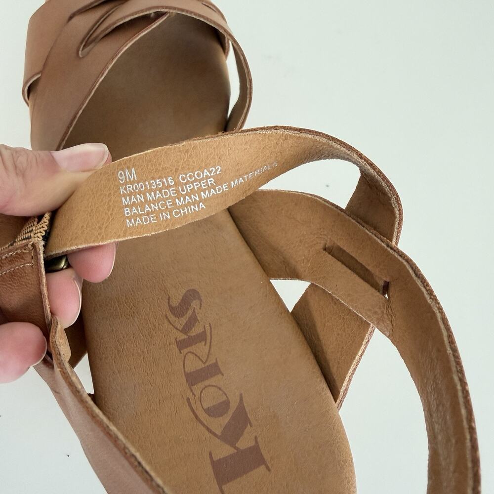 Korks Platform Sandals Womens 9 Brown Tan Wood Heel Strap Studs Boho Earthy‎ - Picture 9 of 9
